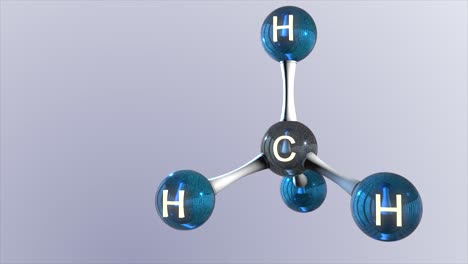 Hochwertiges-CGI-Rendering-Eines-Wissenschaftlichen-Molekularmodells-Eines-Methanmoleküls,-Mit-Platz-Auf-Der-Linken-Seite-Des-Bildschirms,-Um-Informationen-Oder-Daten-Hinzuzufügen