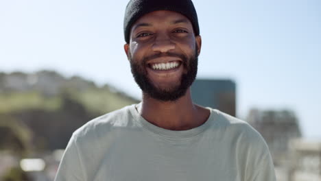 hand, happy and sign with a black man showing