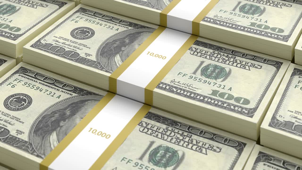 Close-up endless loopable moving stacks of banknote of old sample dollars. Concept business success, finance, banking