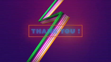 animation of thank you text in blue letters in red frame over neon flash