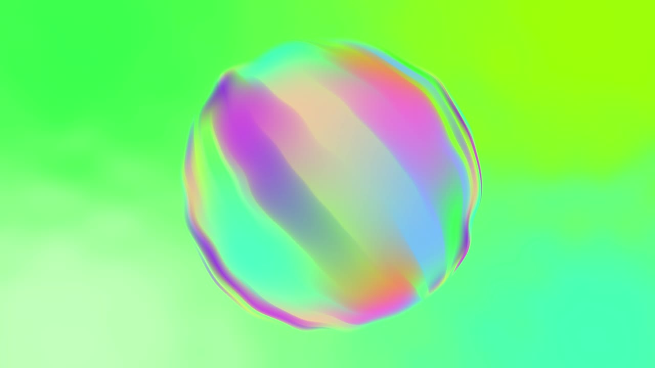 무지개 색의 회전하는 구, 비누 거품, 모션 그래픽