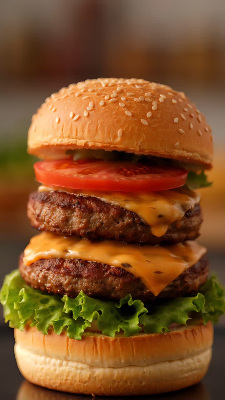 Saftig burger nærbillede bokeh-baggrund 4K