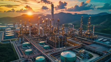 industrial oil refinery at sunset