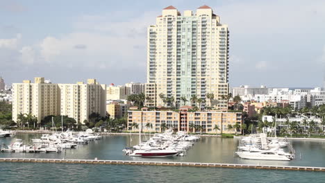 wide shot of downtown miami florida pov from a cruise ship