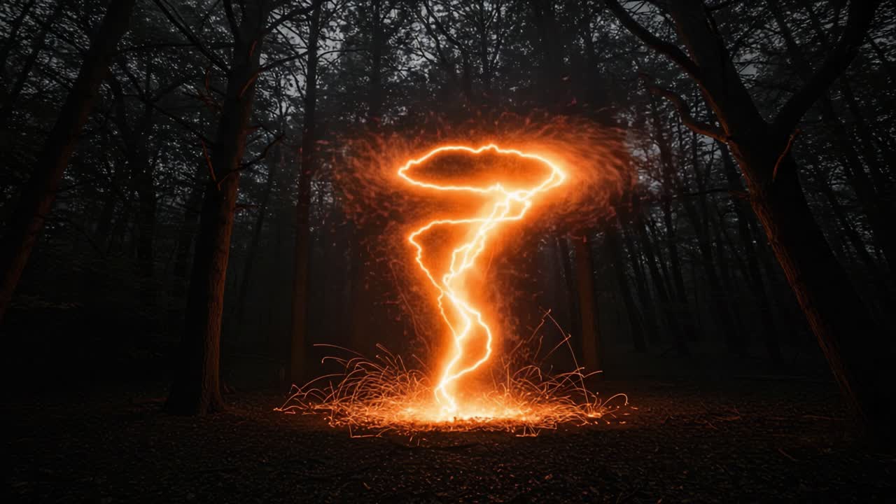 A Captivating Showcase of Electric Energy: Two Framing Moments of an Electrifying Lightning Surge Illuminating the Forest Landscape at Twilight