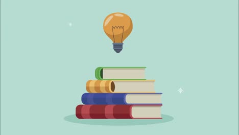 libros de texto con animación de bombillas