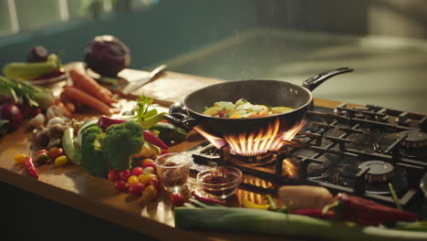 cooking vegetables on a stove