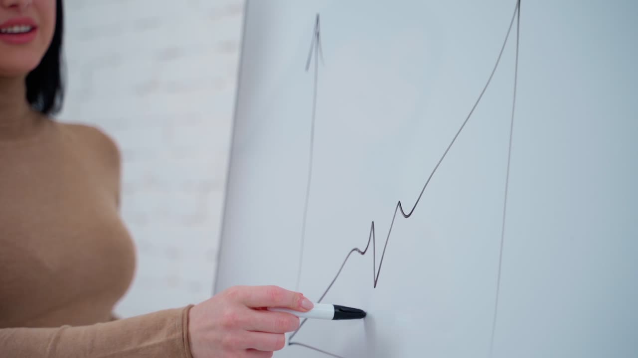Businesswoman working with board. Close up view of young woman making presentation