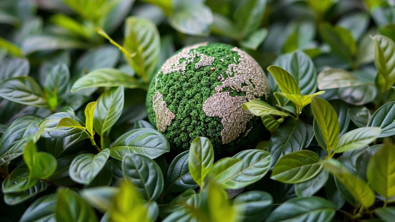 Green Earth Globe Nestled Among Lush Leaves