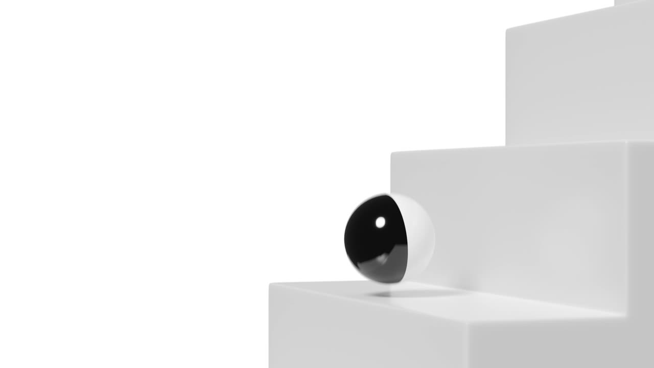 Black and white ball bouncing down a staircase. Looped 3d animation.