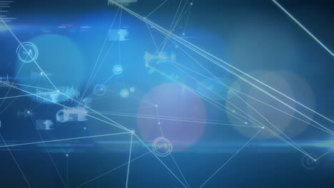 animation of network of connections with blurry lights on blue background