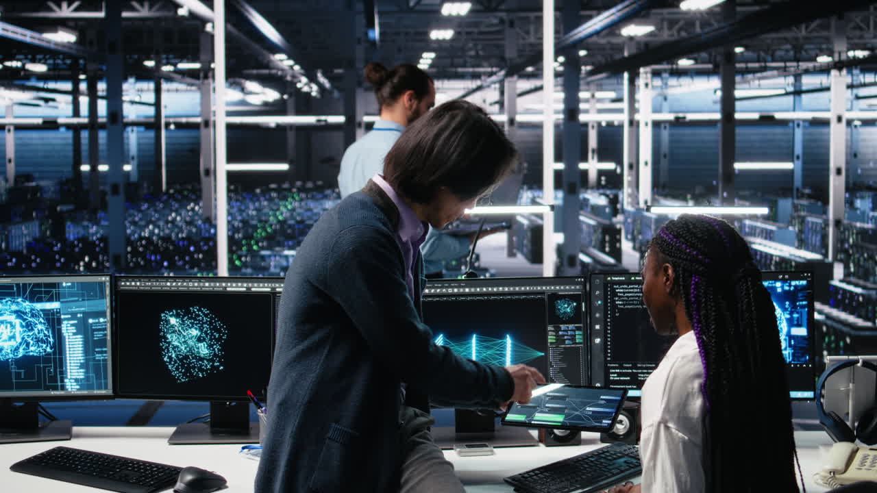 Multiracial Technicians In Diverse Data Center Review Ai Diagnostics