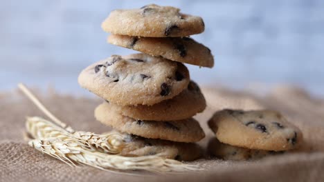 chocolate chip cookies stacked