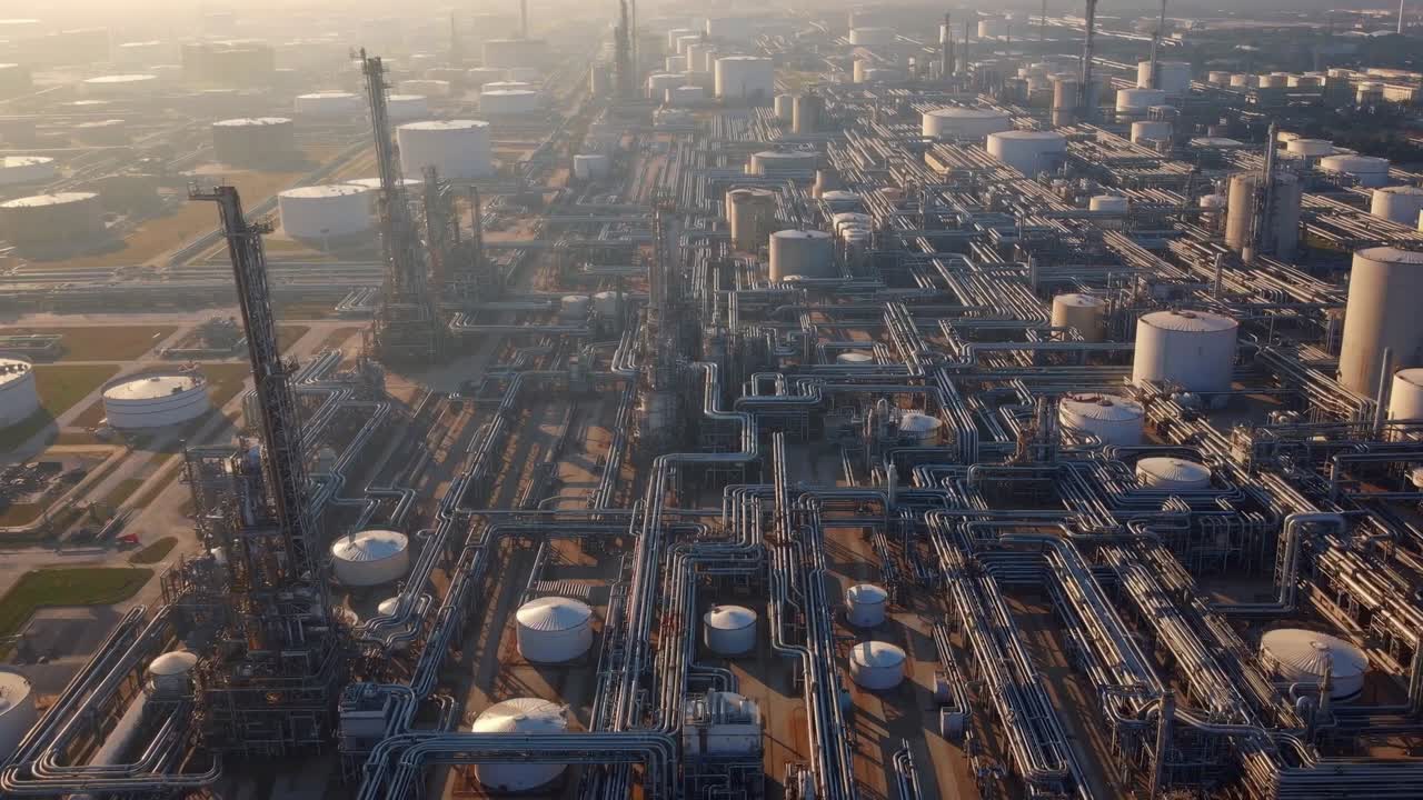 Aerial view of a sprawling industrial complex with interconnected ...