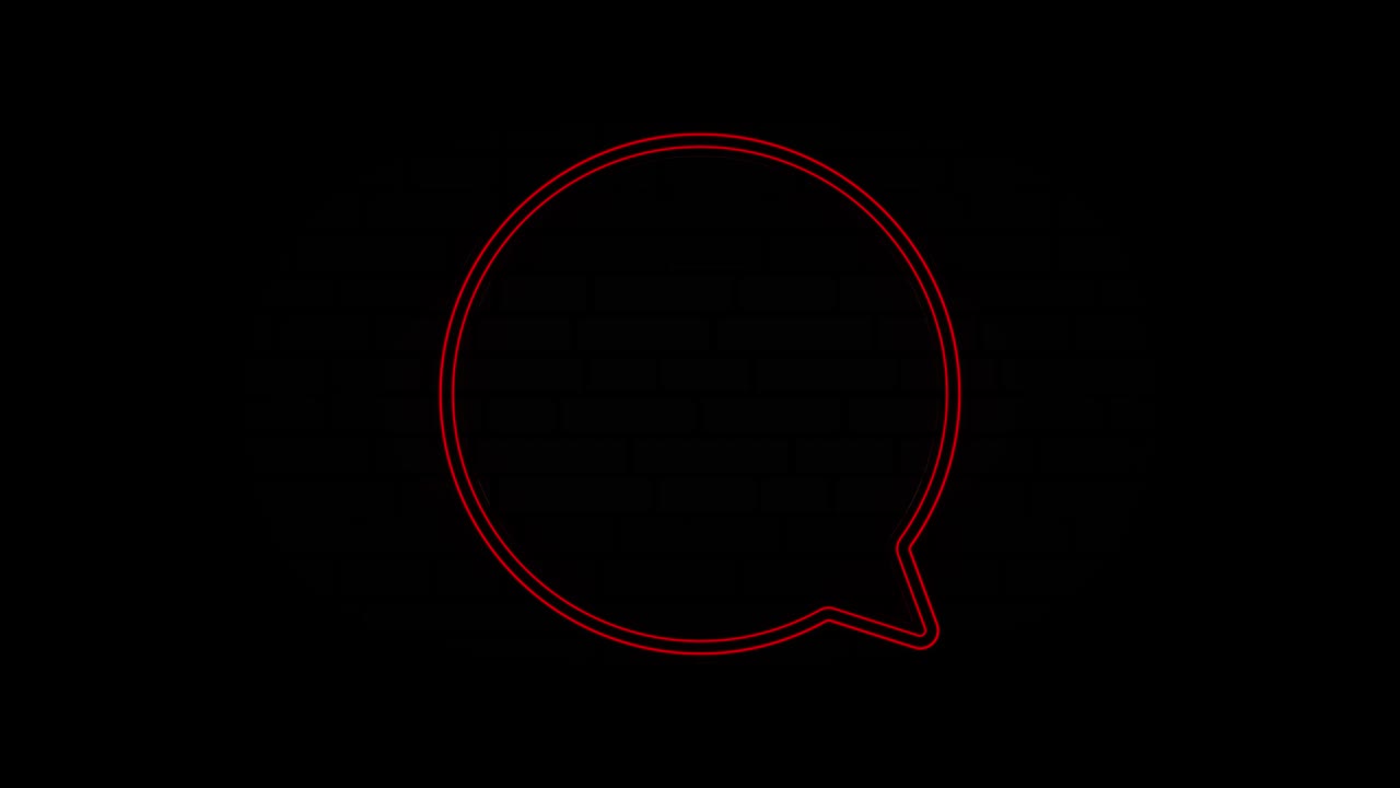 Glowing red neon line Speech bubble chat icon isolated on black background. Message icon. Communication or comment chat symbol. 4K