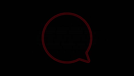 icono de chat de burbuja de habla con línea de neón roja brillante aislado en fondo negro. icono de mensaje. símbolo de chat de comunicación o comentario. 4k