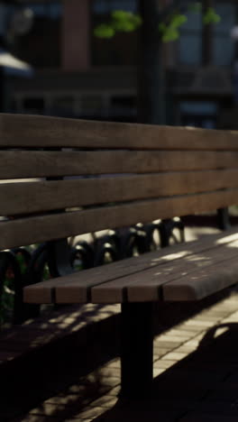 a wooden bench in a city park