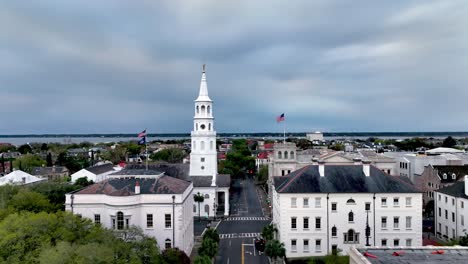 aerial pullout from st michaels church in charleston sc, south carolina