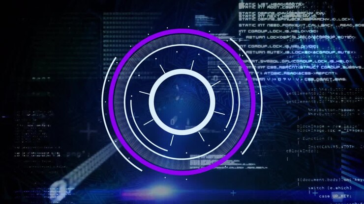 Animation of scope scanning over data processing on black background
