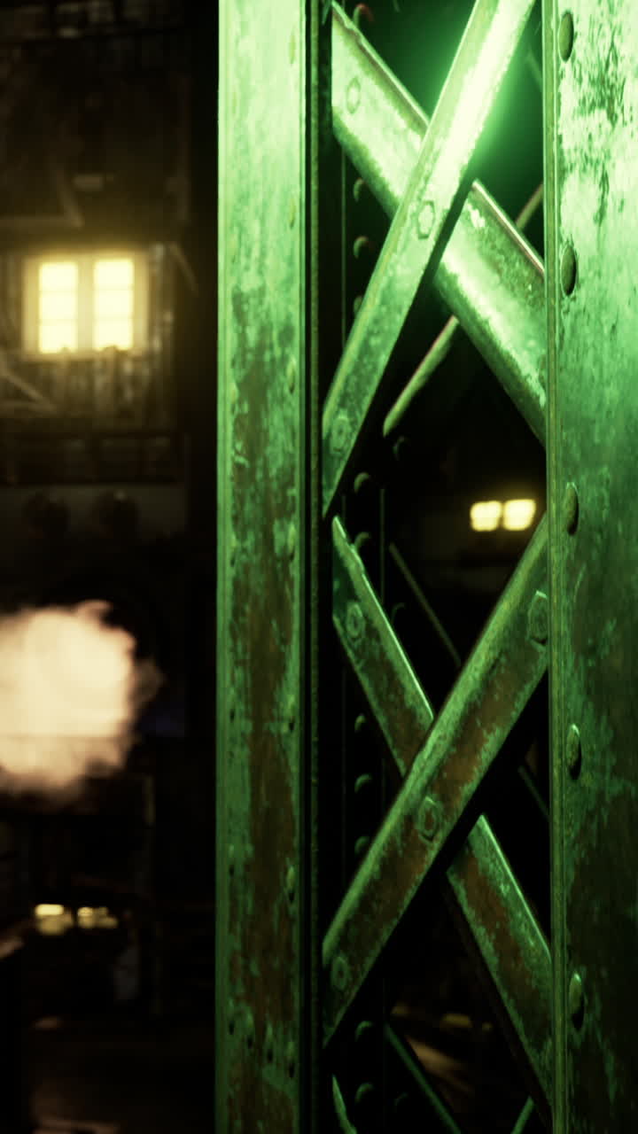 밤에 녹색 금속 구조물