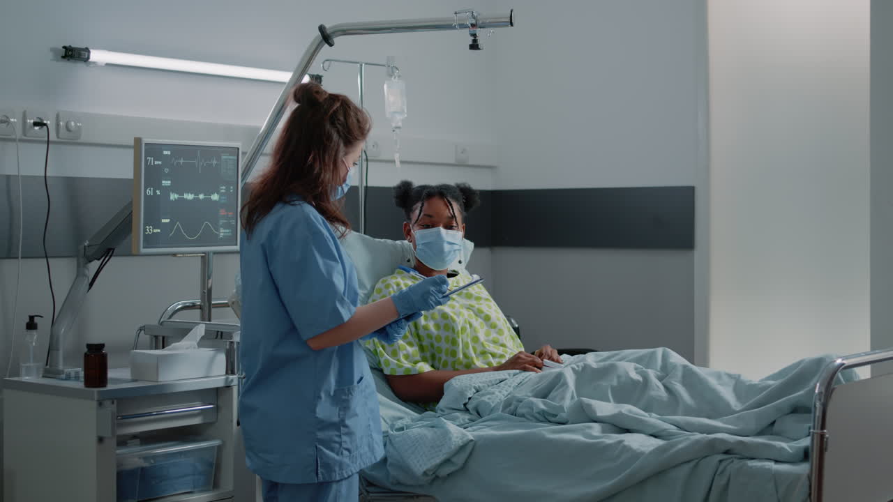 Nurse doing healthcare examination with sick woman