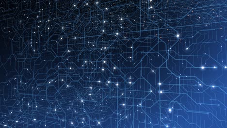 4k seamless loop of print circuit technology cyber and futuristic concept. circuit board with moving electrons. cpu processing data. futuristic hud technology screen data animation.