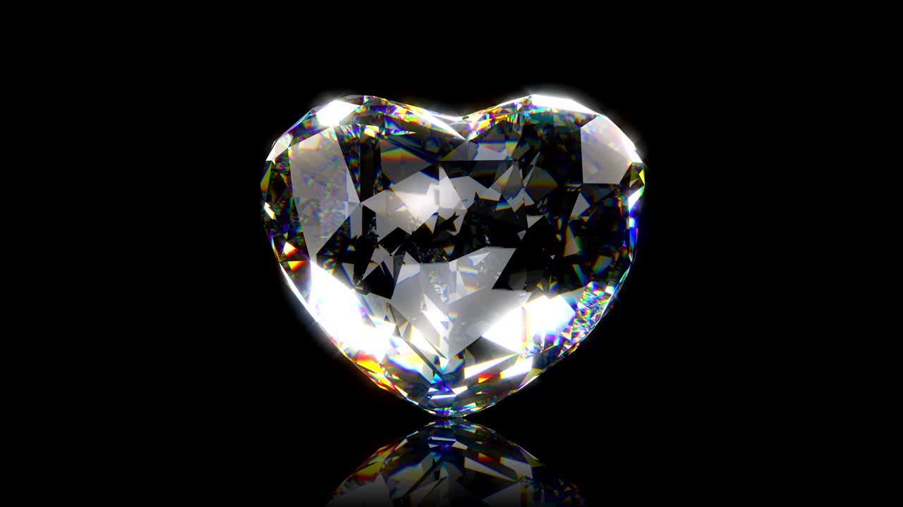 흑색 바탕에 다이아몬드 심장의 아름다운 클로즈업 축제 디자인, 애니메이션 일러스트레이션, 3d 애니메이션, 4k