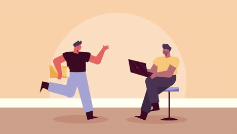 two men using laptop computer animation