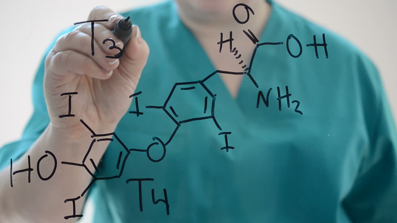 Fórmula química de la Tiroxina. T4. Dibujamos un marcador