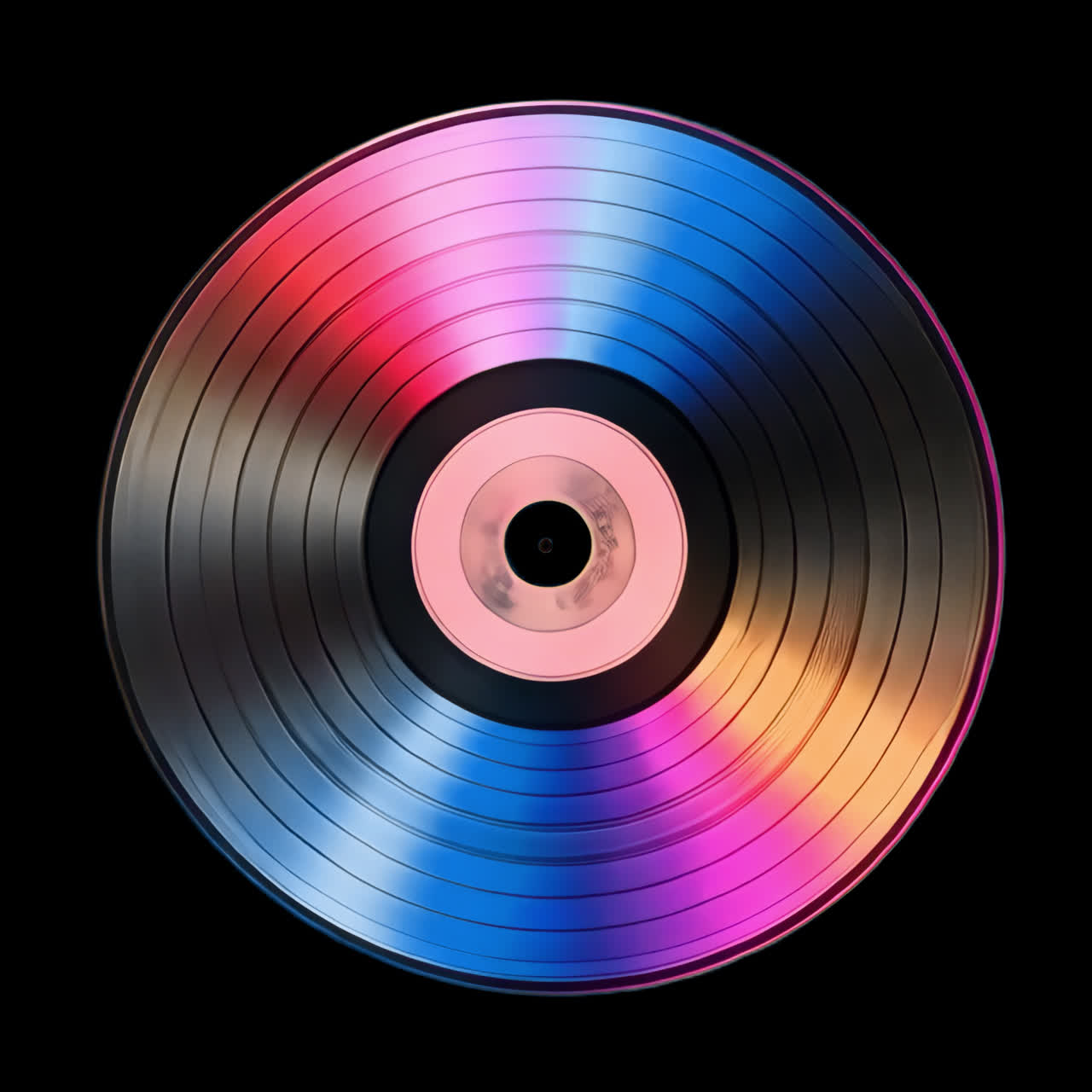 Colorful vinyl record art animation isolated asset, transparent 4K video, alpha channel, ProRes 4444