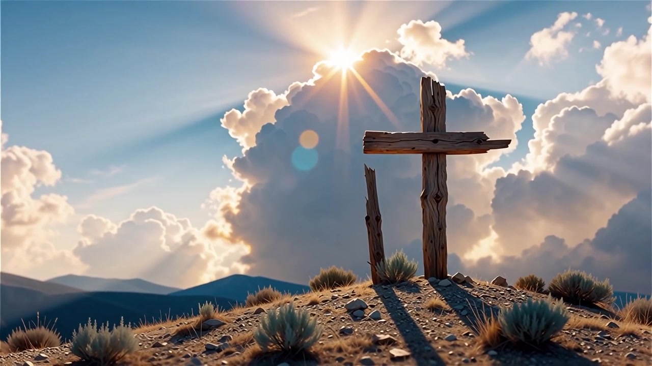 Croce Cristiana Luce Celestiale Sfondo per il Culto.