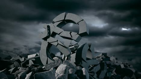 collapsed euro sign against stormy clouds