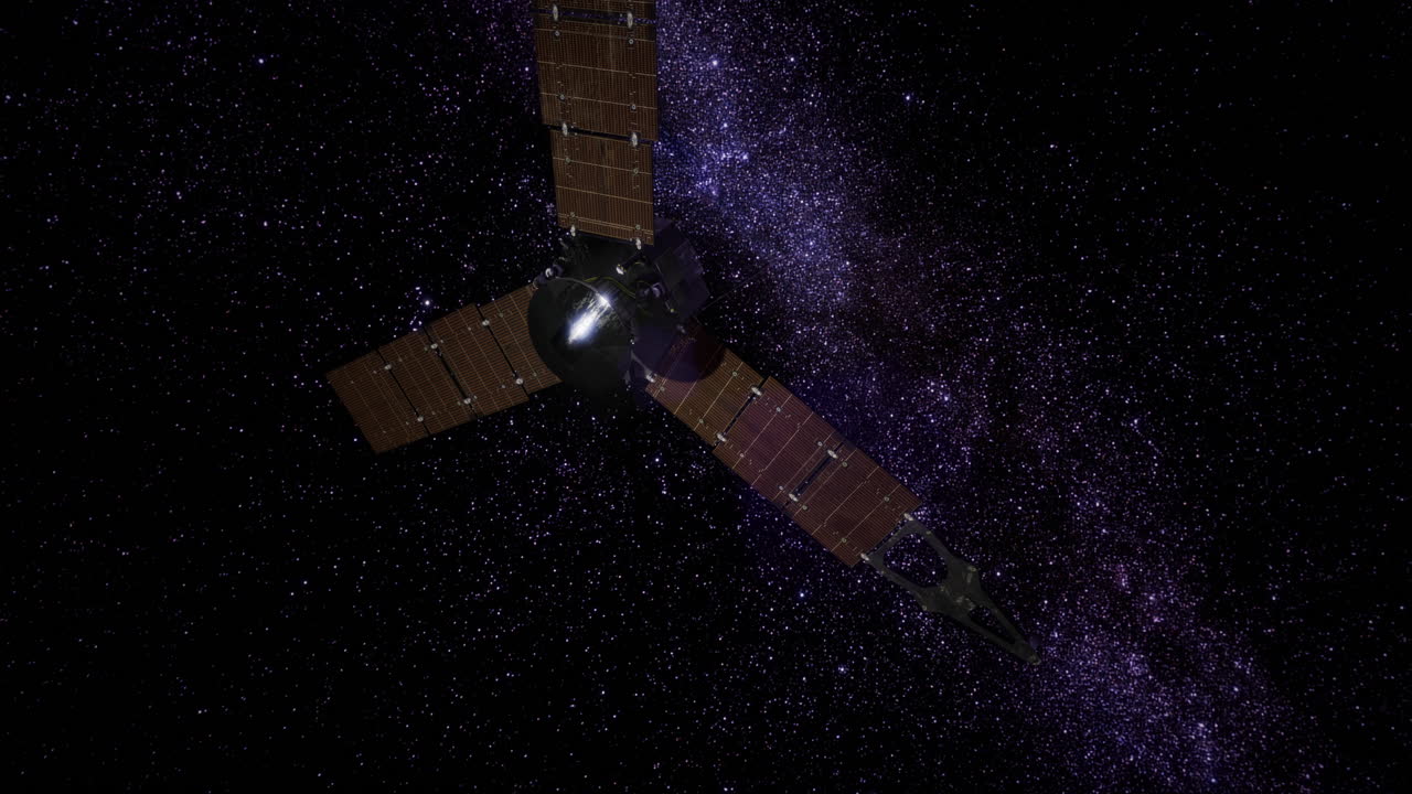 Juno spacecraft exploring the depths of the cosmos under a starry sky