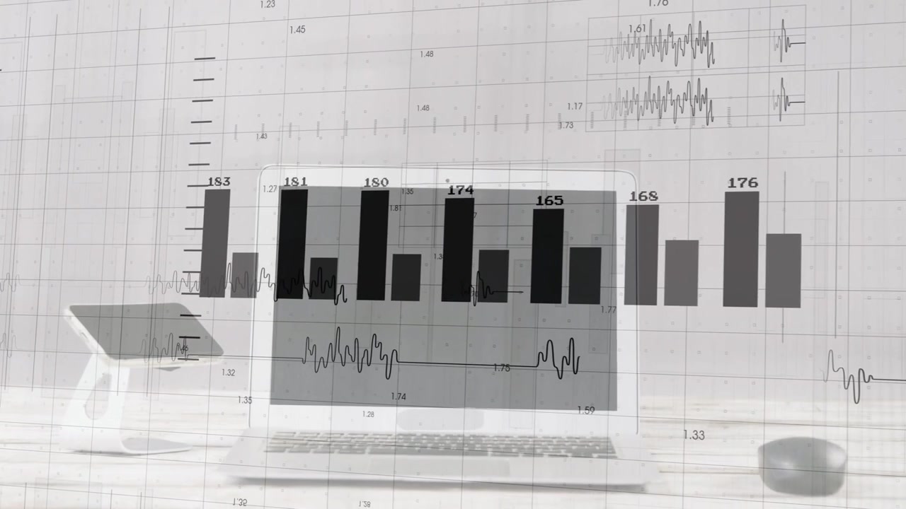 Kamera panorerer og roterer, søjler svinger og justeres over en bærbar computer, der fremhæver data til analyse.