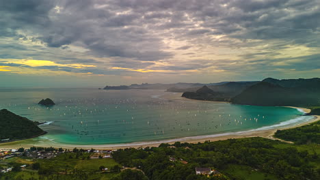 drone footage of selong belanak with fast-moving clouds over tropical scenery. a beautiful nature timelapse ideal for cinematic, documentary, or tourism content.