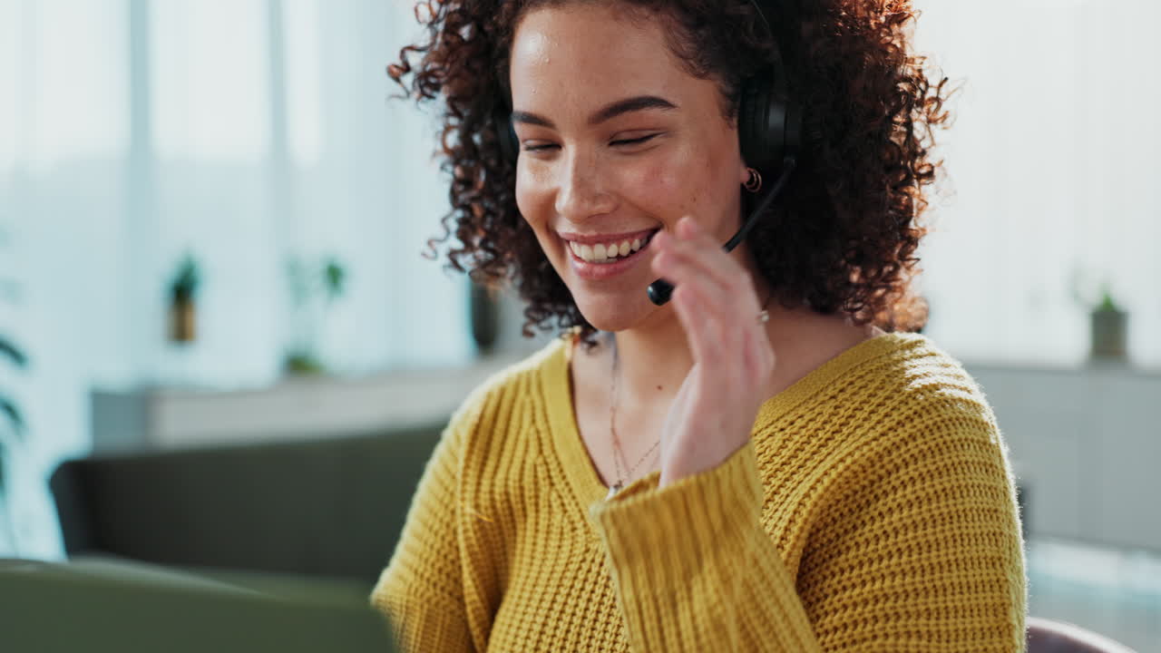 Woman with headset on a video call