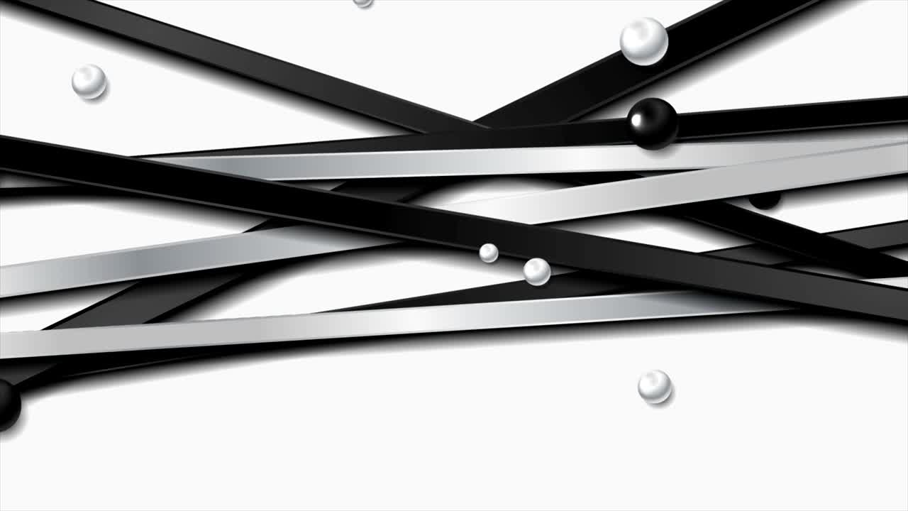 animación de video tecnológica con rayas y cuentas blancas y negras