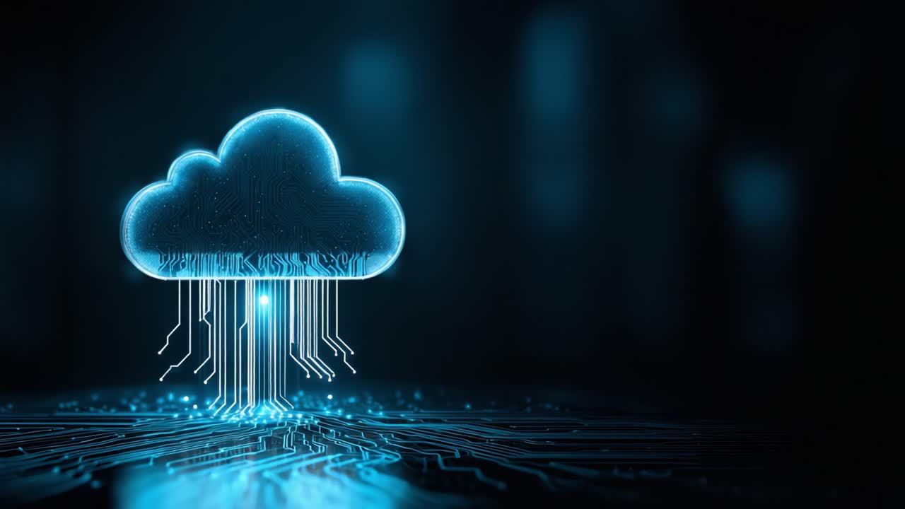 Innovative Cloud Technology Concept with Digital Circuitry and Light Effects, Representing Data Transfer and Modern Connectivity Solutions in a Futuristic Setting