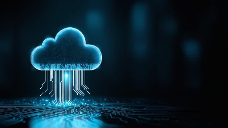 Innovative Cloud Technology Concept with Digital Circuitry and Light Effects, Representing Data Transfer and Modern Connectivity Solutions in a Futuristic Setting