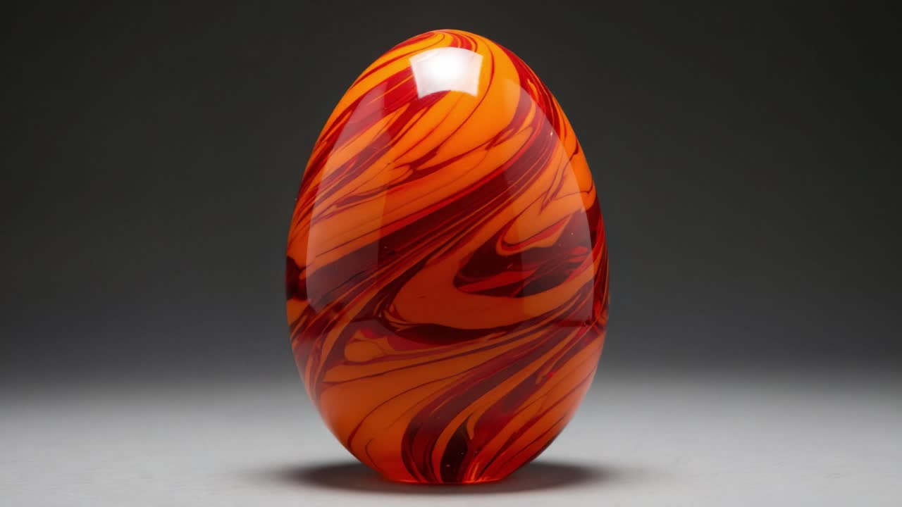 Captivating Glass Art: A Stunning Orange and Red Swirled Egg Sculpture Reflecting Light and Creativity in Artistic Design