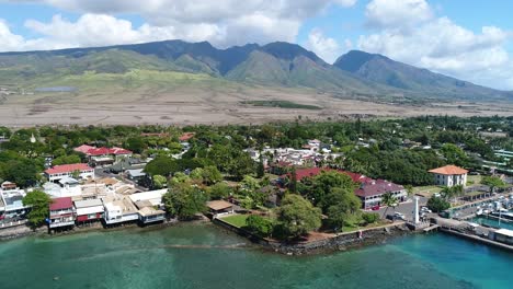 cinematic aerial shot of front street lahaina maui hawaii prior to fires