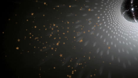 disco ball casting circular reflections across dark space, scattering golden stars in 3d render