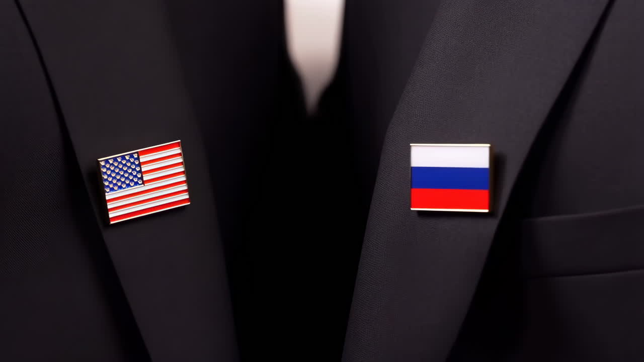 USA and Russia Flag Lapel Pins on a Business Suit