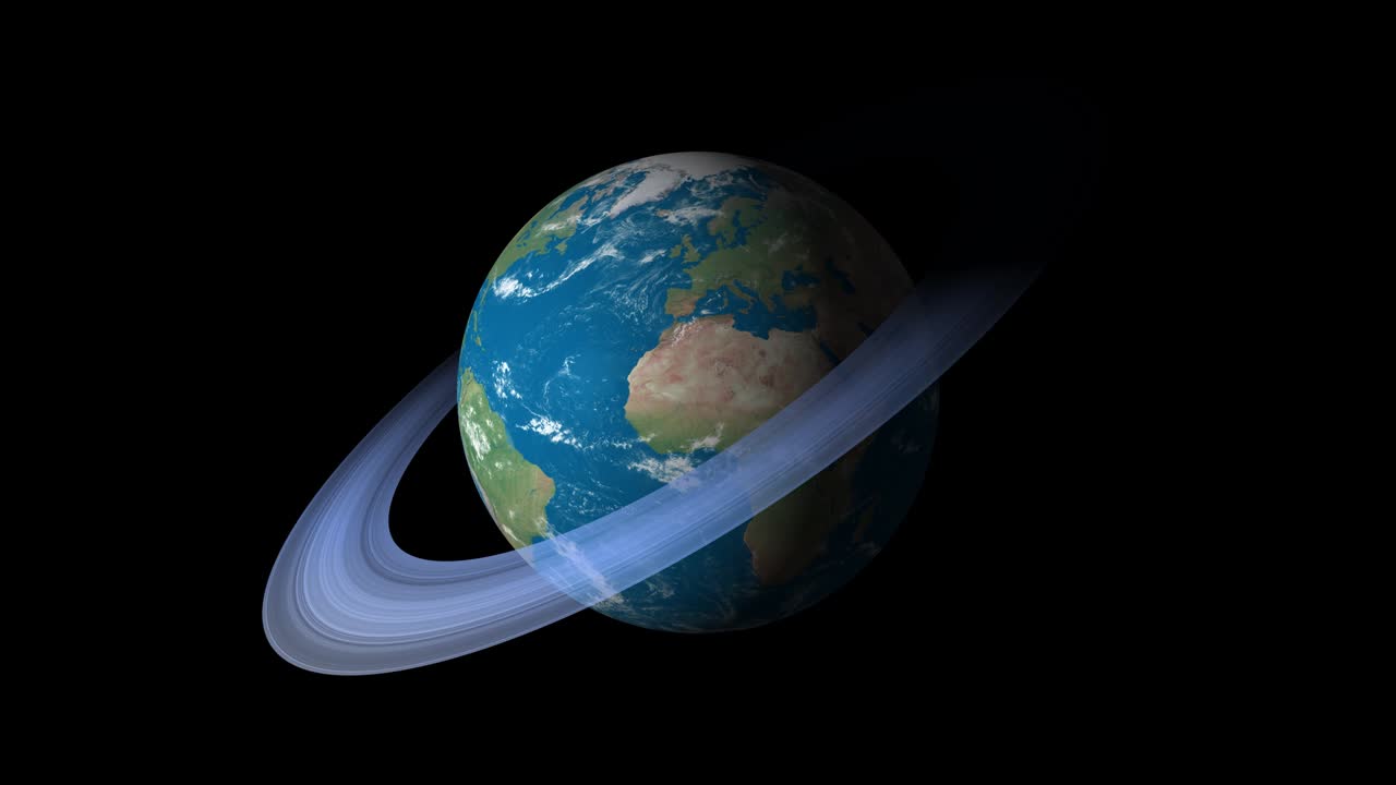 If World has a Saturn rings. Surrealistic 3D rendering, fantasy animation. World with Saturn's ice rings.