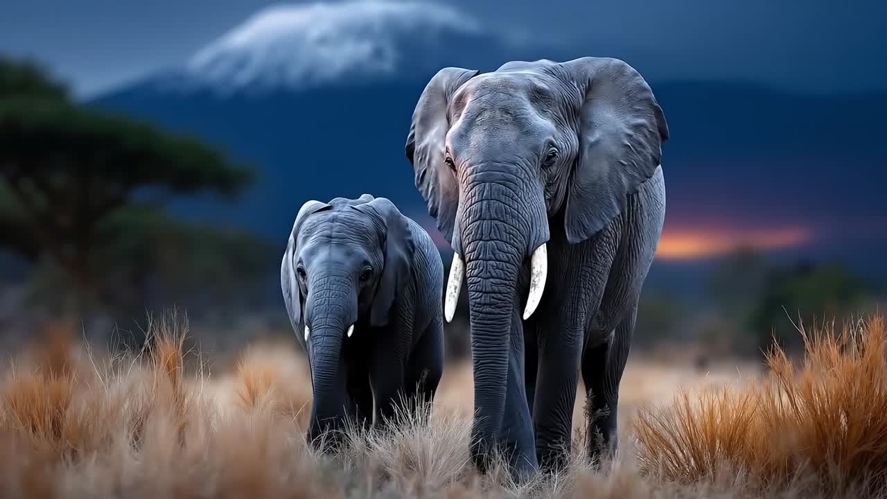 A couple of elephants standing next to each other in a field