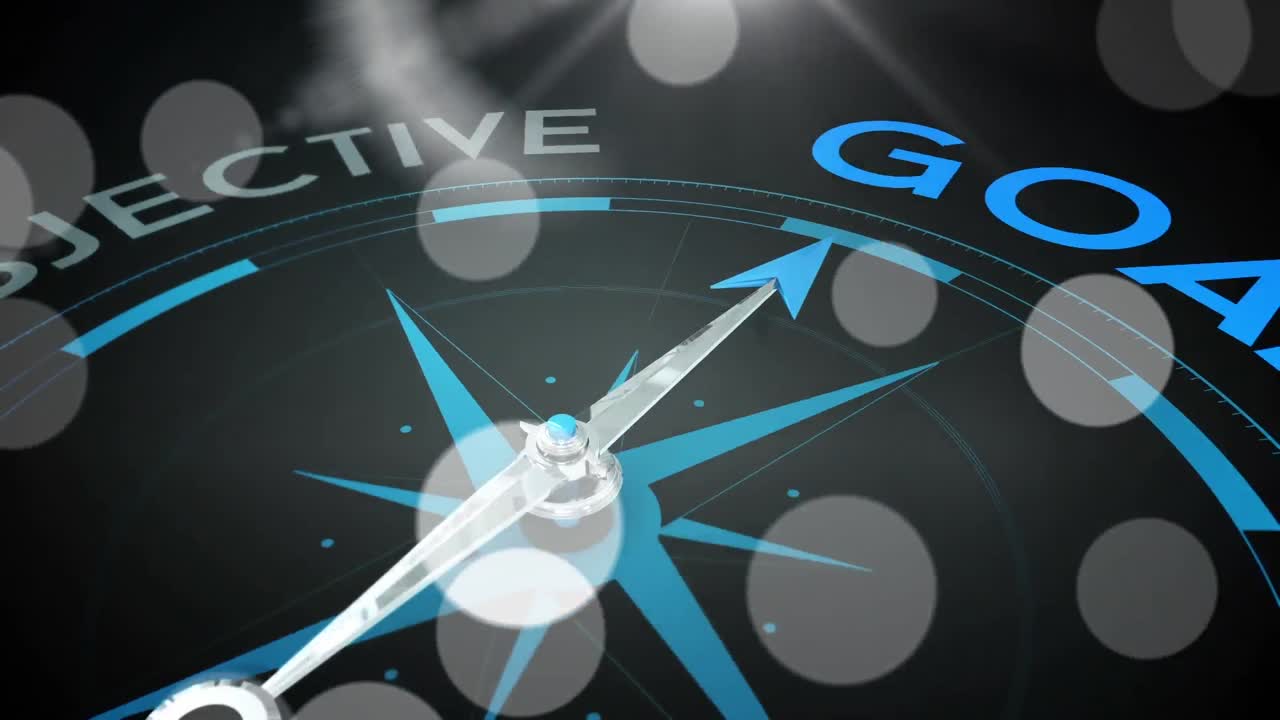 animación de la brújula con texto sobre fondo negro