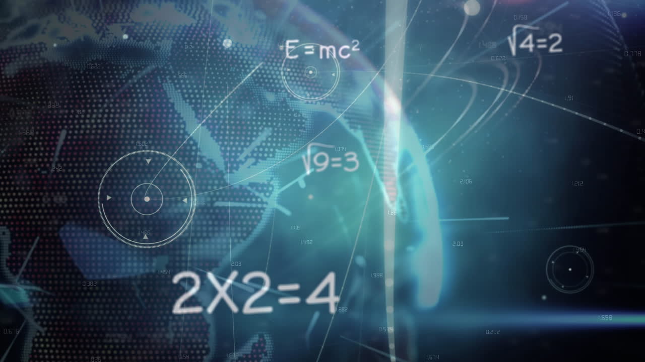 Animation of network of connections and data processing over dark background