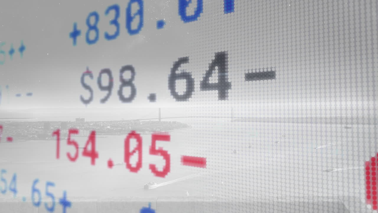 도시 풍경 위의 주식 시장의 애니메이션