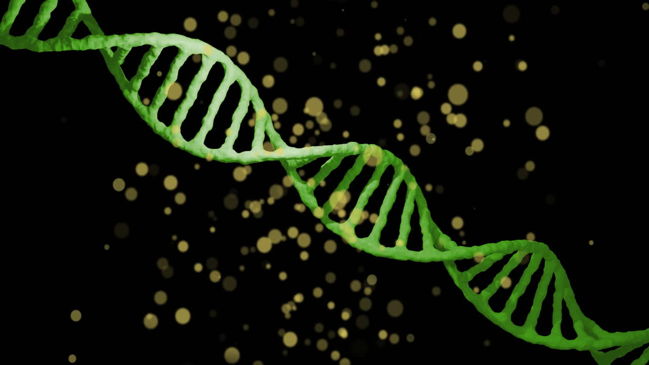 animación de la cadena de adn sobre puntos en movimiento