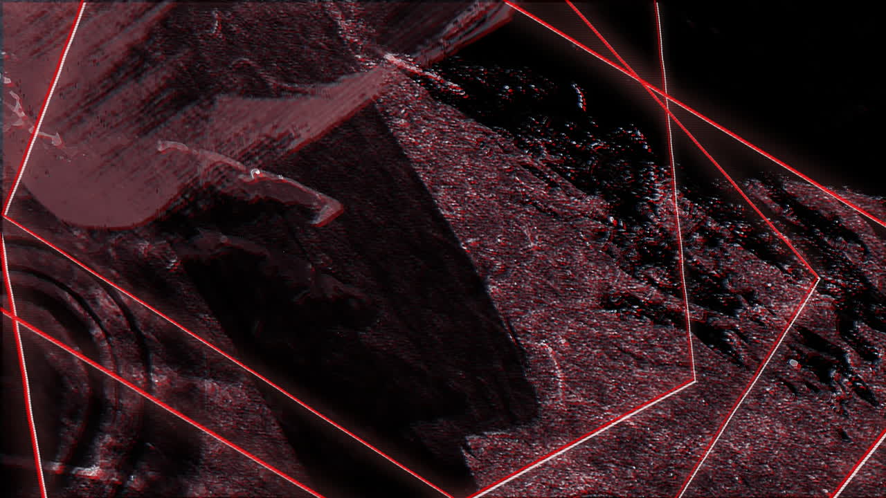 Animation of red lines and moving and changing texture and copy space on black background
